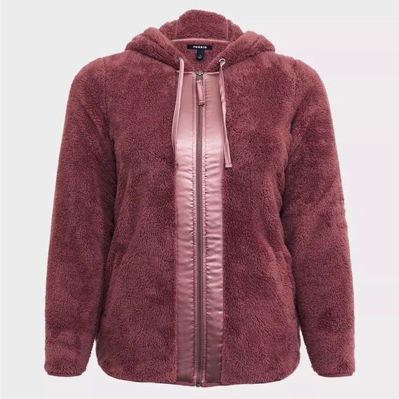 Plush Hooded Jacket in Mauve - Picture 1 of 10